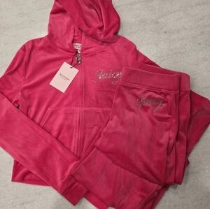 Juicy Couture Size Large Vixen Pink Bling Tracksuit Hoodie & Pants Rare New L